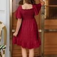 thumbnail image 6 of EnJoCho Girls' Square Neck Dress With Embroidery & Short Flare Sleeve A Line Dress For Toddler & Kids Little Girls’ Linen Sundress, 6 of 7