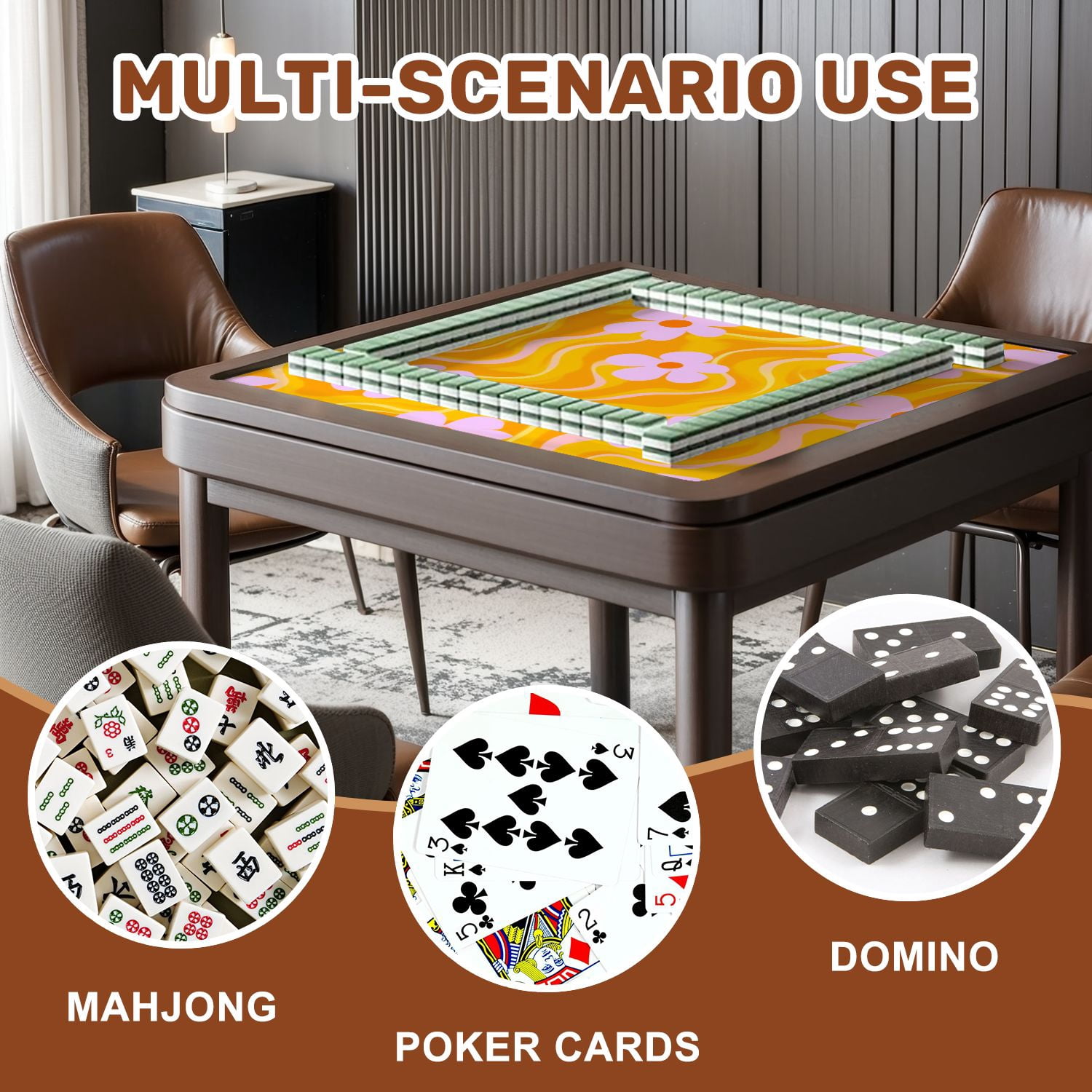 Mahjong Mat 31.5" x 31.5" Psychedelic swirl seamless 60s 70s style liquid groovy Non-Slip Noise Reduction American Mahjong Tiles Table Cover for Dominoes Poker Card Board Games Gift