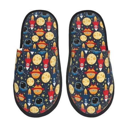 Balery Colorful Astronomy Slient Indoor Furry Fleece Comfort House Shoes Soft Non-Slip Home Shoes Cotton slippers House Slippers-- Medium