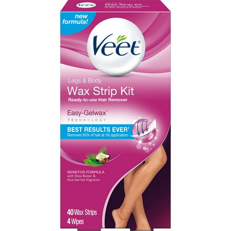 Veet Ready-To-Use Sensitive Formula Wax Strip Kit Hair Remover 40 count (Best Hard Wax Kit)