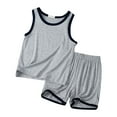 thumbnail image 1 of MIASHUI Ensemble de Débardeurs et Shorts pour Garçons Deux Pièces Tenues d'Été Sans Manches Pyjamas, Gris, 8-9 Ans, 1 of 3