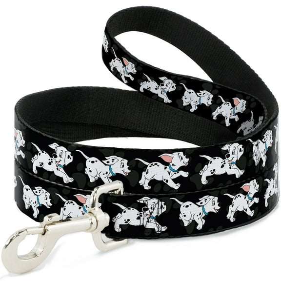 Disney Pet Leash, Dog Leash, Dalmatians Running Paws Black Gray White Black, 4 Feet Long 1.0 Inch Wide
