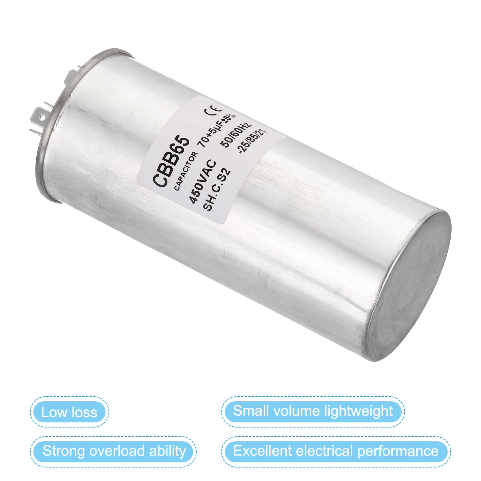 Uxcell CBB65 70+5uF Run Capacitor,70+5mfd 1Pcs AC 450V Aluminum Case with 3 Terminal