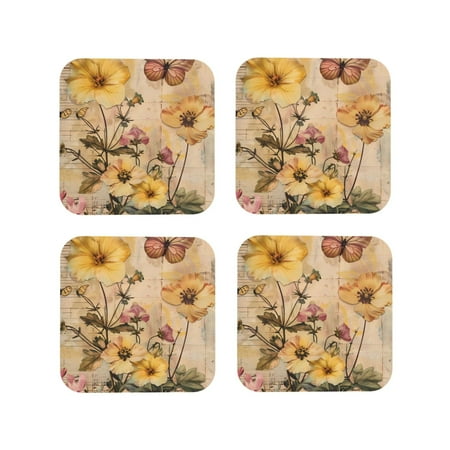 

Tideii Vintage Floral Butterfly Collage for Leather Coasters 4 Pieces Anti-fouling and Anti-scalding Decorative Coasters Suitable for Restaurants Kitchens Coffee Shops-Square