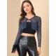thumbnail image 2 of Allegra K Blusa con purpurina para mujer, cuello en V con estrella, lazo semitransparente en la parte delantera, manga larga, encogimiento de hombros Azul oscuro L, 2 of 6