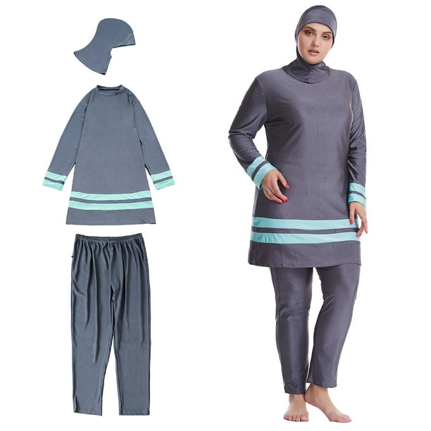 Ropa deportiva para mujer BLESIY Traje de baño musulmán de cobertura completa Gris 2XL