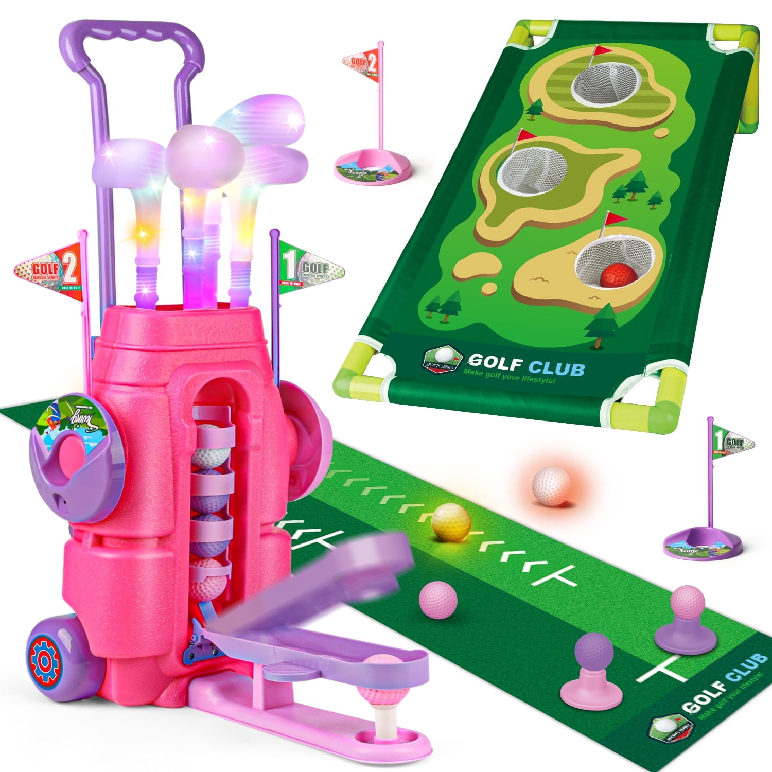 beefunni, Kids Golf Set, 3 adjustable clubs, Multicolor - Walmart.com