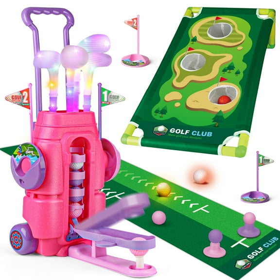 Beefunni Kids Golf Club Set with 8 Balls & 4 Golf Clubs，Glow-in-the Dark Golf Club Set for Kid, Toddler Indoor Outdoor Sport Toys for Girls Boys, Birthday Gift for 3 4 5 6 Years Old