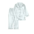thumbnail image 5 of WTXUE Satin Family Matching Christmas Pajamas Set Soft Button Loungewear 2 Piece Sleepwear Home Wear Set Comfortable Nightwear Set for Couples or Family White 120, 5 of 7