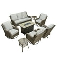 thumbnail image 3 of Ovios 8 Piece Outdoor Patio Furniture Set All-Weather Wicker Rattan Conversation Set with High Back Swivel Chairs & Propane Fire Pit Table, Gray, 3 of 11