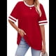 thumbnail image 2 of Camisetas de Mujer, Corte Holgado, Corta, Cuello Redondo, Bloques de Color, Moda de Verano 2025 Rojo Ladrillo L, 2 of 8