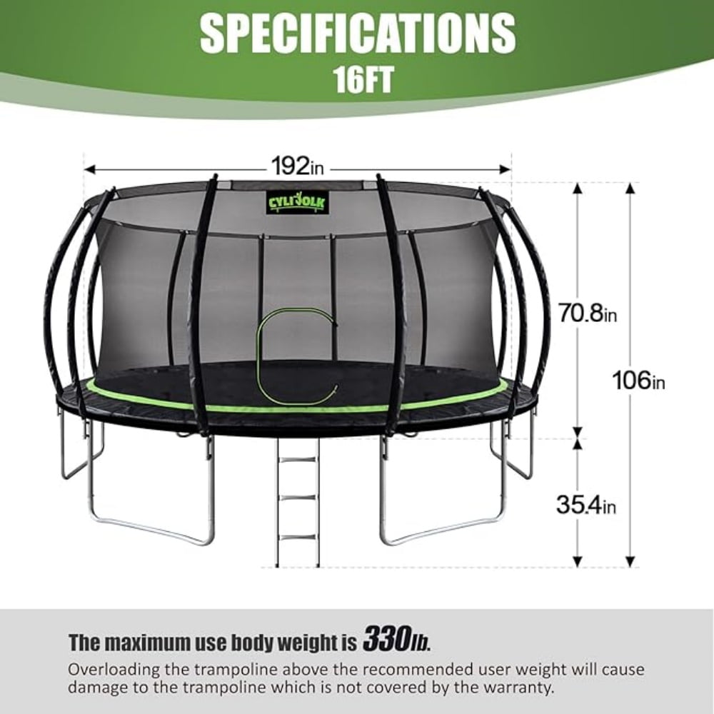 Cylivolk 16FT Diameter Trampoline , Trampoline Outdoor for Kids and Adults, Trampolines with Ladder