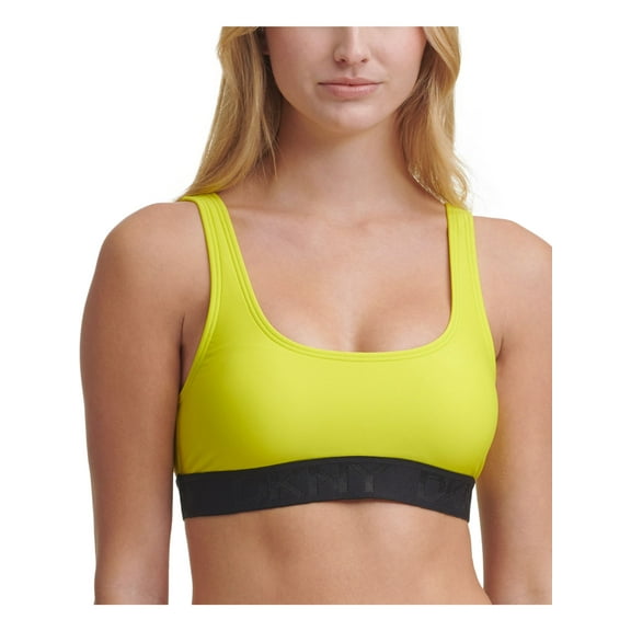 DKNY Women's Yellow Stretch Removable Cups Lined Scoop Neck Swimsuit Top L