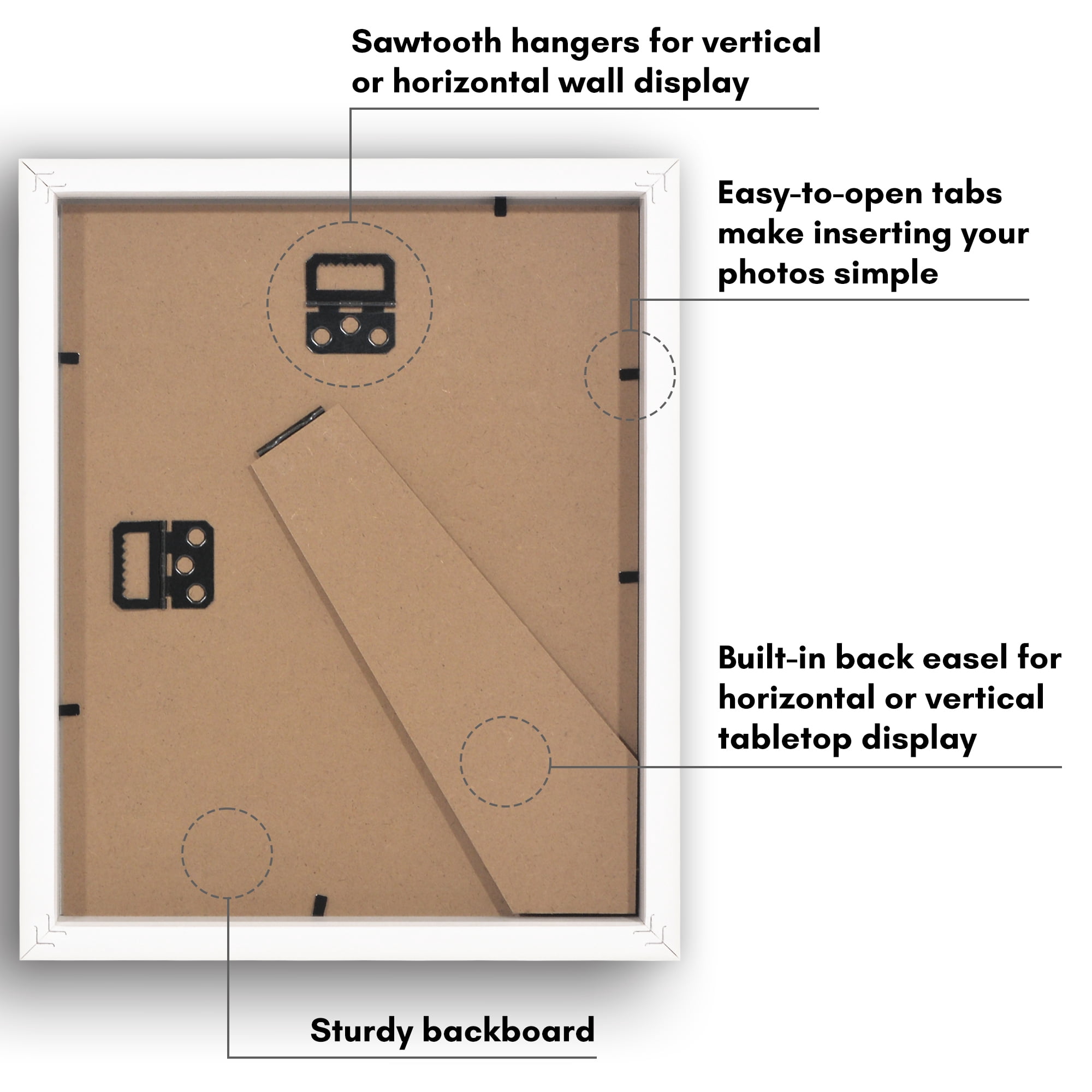 Americanflat 8" x 10" Gallery-Style Picture Frame to Secure Artwork, Prints, and Photos - White