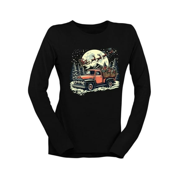 Santa's Vintage Christmas Truck Women's Long Sleeve