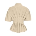 thumbnail image 6 of SSZMDLB Women Collared Short Sleeve Button Down Pleated Peplum Top Casual Blouse Solid Basic Shirt Office Outfits Summer Work Tops, Yellow S, 6 of 7