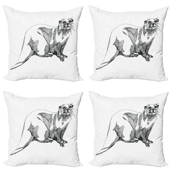 Ambesonne Black and White Throw Pillow Cover 4 Pack, Sketch Otter, 20", Black White