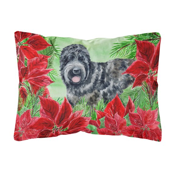 Carolines Treasures CK1325PW1216 Black Russian Terrier Poinsettas Canvas Fabric Decorative Pillow  12H x16W multicolor