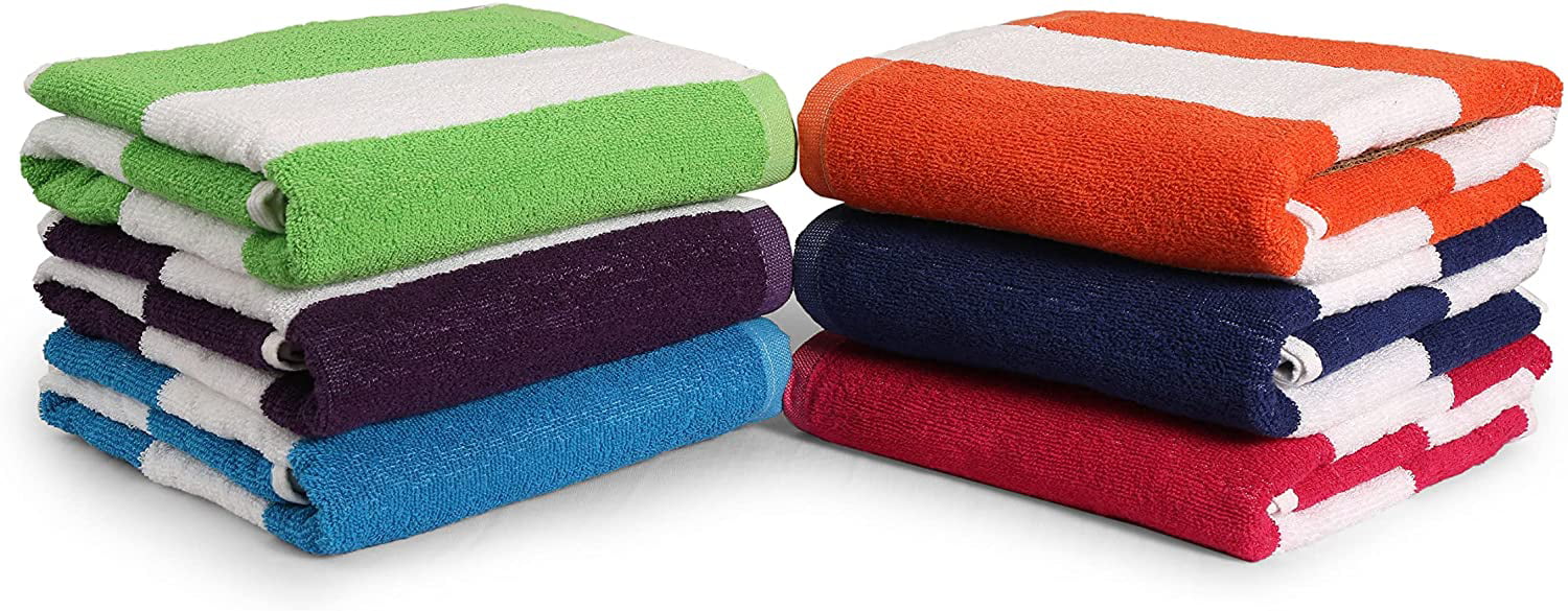 "Bath Towel Pack of 6 Cabana Stripe Beach Towel Large Pool Towels 30"" x 60” " 