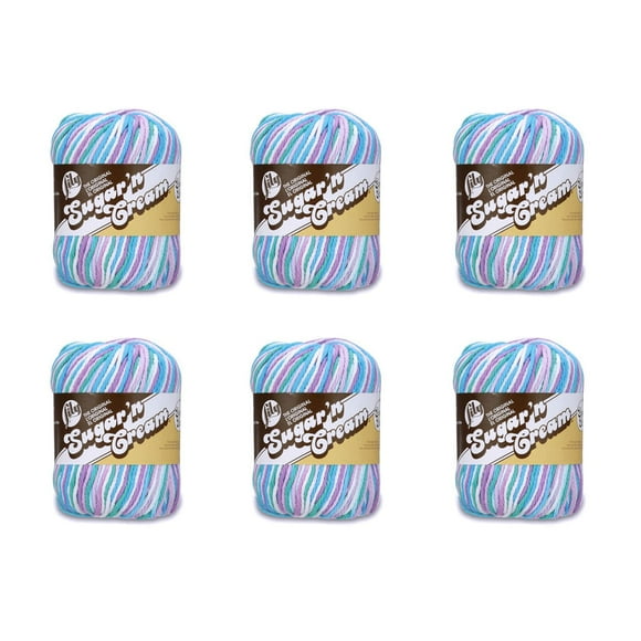 Lily Sugar'N Cream Super Size Beach Ball Blue Yarn - 6 Pack of 85g/3oz - Cotton - 4 Medium (Worsted) - 150 Yards - Knitting/Crochet