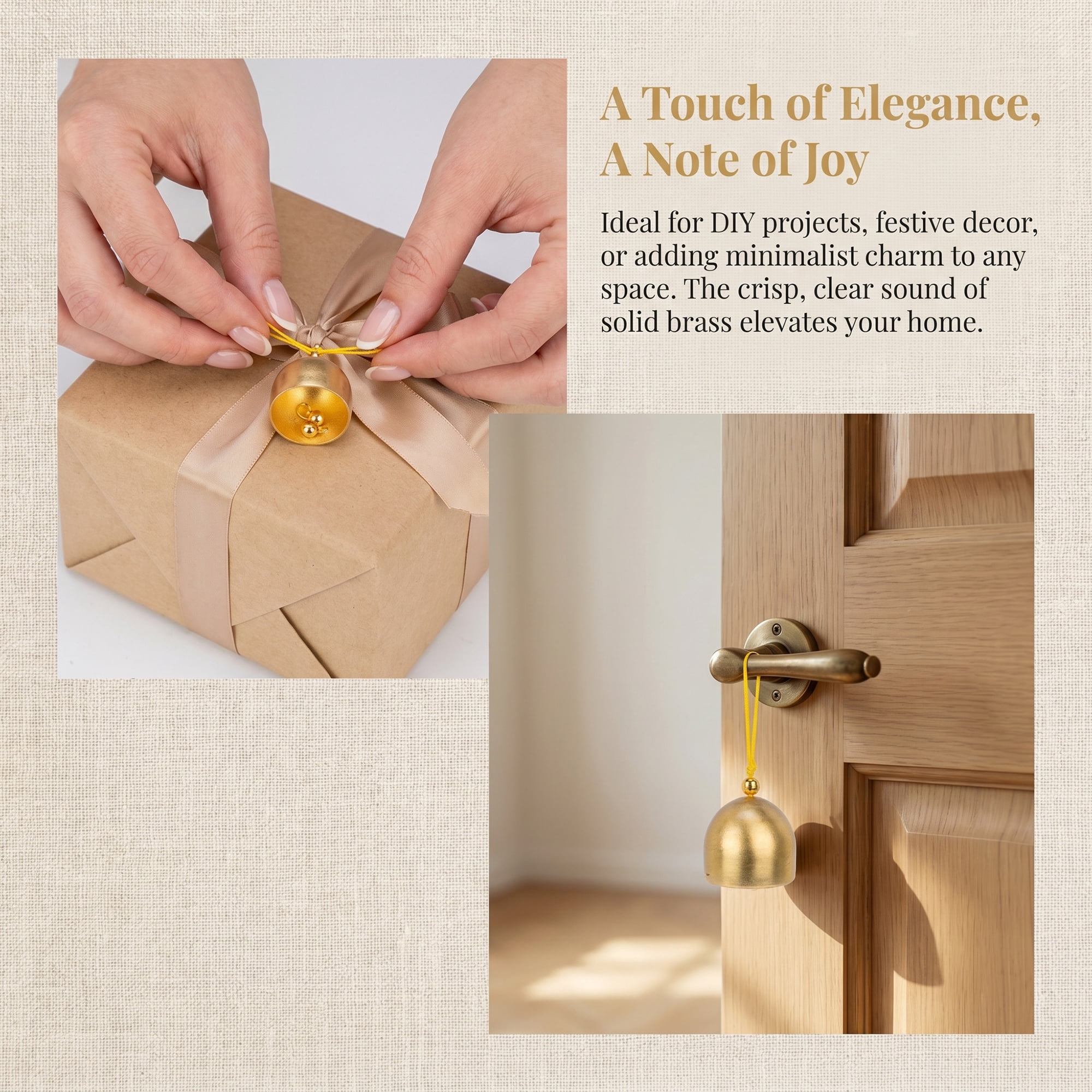 Unique Bargains 10Pcs Hanging Vintage Brass Bells Bronze Yellow Rope 1.1" x 1.1" x 4.3"