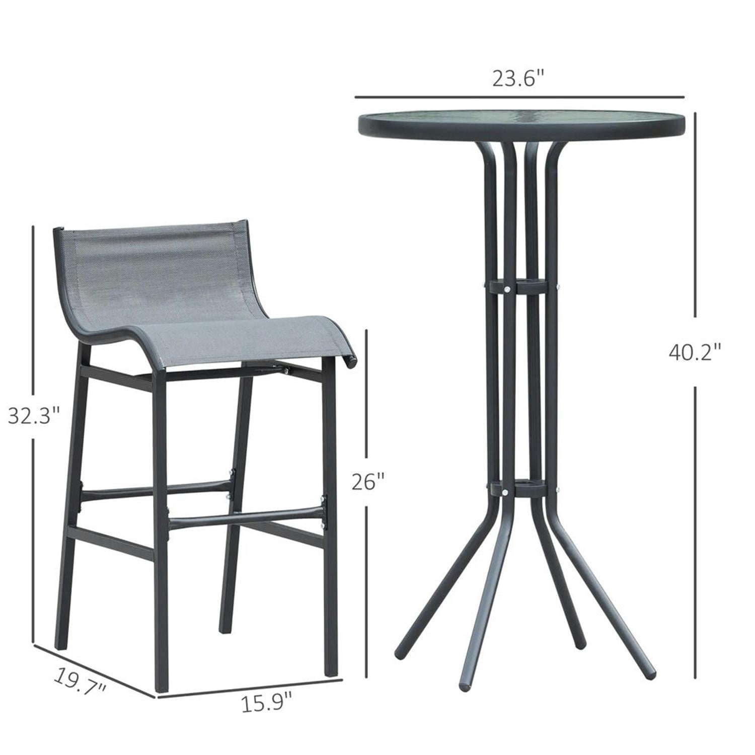 Demi Bonn 19" Round Bar Height Bistro Set for 2, Outdoor Pub Table and Chairs, Durable Build, Ideal for Small Patio and Garden, Gray