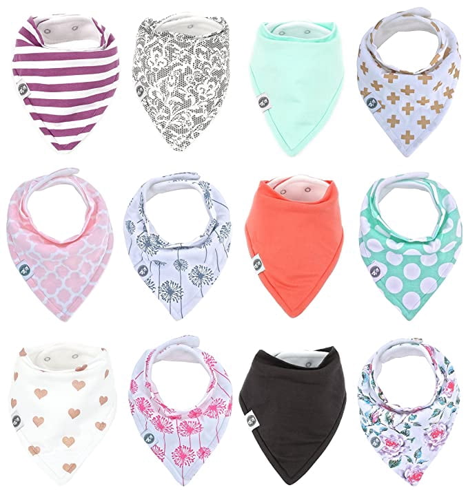 Baby Bandana Drool Bibs for Girls 12 Pack "Gracie Rose Set" by Mumby