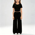 thumbnail image 2 of NEBWOAK Trendy Preppy Girls Outfit Set, Cropped Short Sleeve Tee High Waisted Wide Leg Pants,Black Size 11-12, 2 of 9