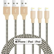 MFi Certified iPhone Cable - Quntis 3Pack 6FT Nylon Braided Lightning Cable - Long USB Charging Cord for iPhone 11 Pro XR Xs Max X 8 Plus 7 Plus 6S Plus 6 Plus 5S 5C 5 SE iPod iPad Air Pro - Gold