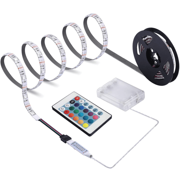 9.84ft Battery Powered LED Strip Lights - 24-Keys Remote Controlled Waterproof RGB Lights for DIY Indoor & Outdoor Decoration