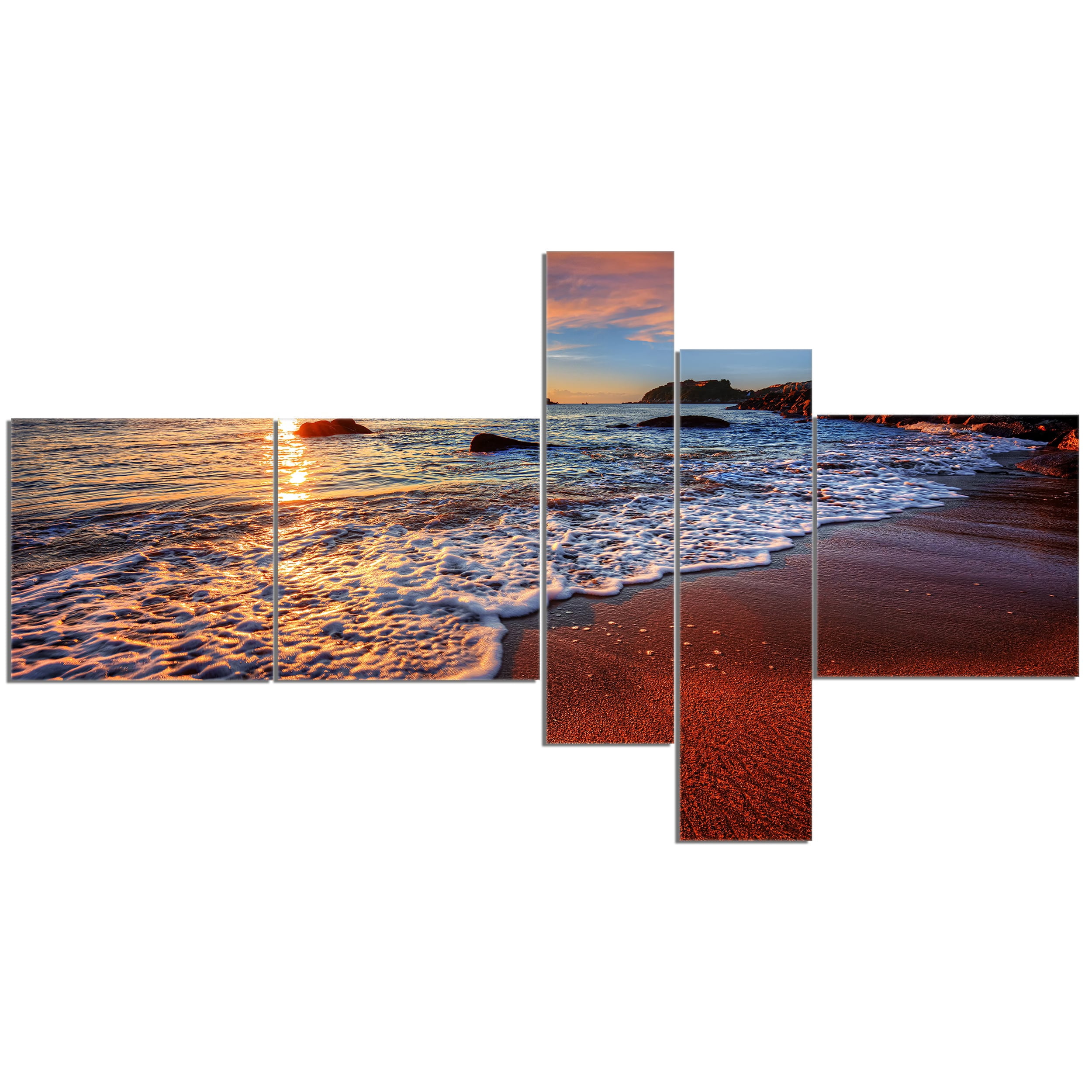 Designart 'Stunning Ocean Beach at Sunset ' Seashore Canvas Art Print