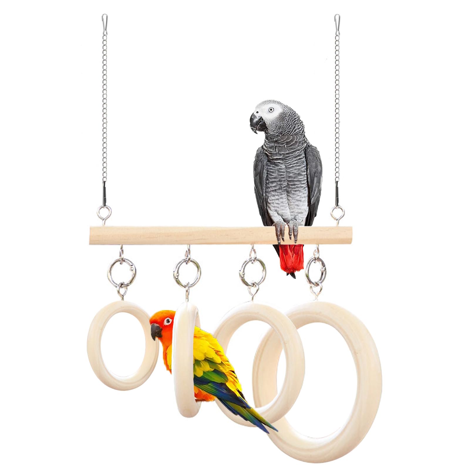 Bird Swing Rings for Cage,Hanging Bird Toys Natural Wooden,Bird Perch Climbing Toys,Parrot Perch Stand for Conure,Budgie,Cockatiel,Lovebird,Canary,Finch,Hamster,Small Pets Accessories,4-Ring.