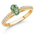 thumbnail image 2 of Gem Stone King 10K Yellow and White Gold Oval Green Sapphire and White Lab Grown Diamond Engagement Ring for Women (0.73 Cttw, Gemstone September Birthstone, Available in Size 5, 6, 7, 8, 9), 2 of 4