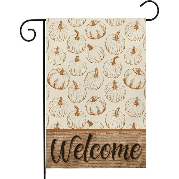 Fall Garden Flags 12x18 Inch Double Side Welcome Burnt Orange Pumpkin Yard Flag for Outside Autumn Harvest Theme Thanksgiving Outdoor Farmhouse Decoration Courtyard Lawn Porch Seasonal Decor