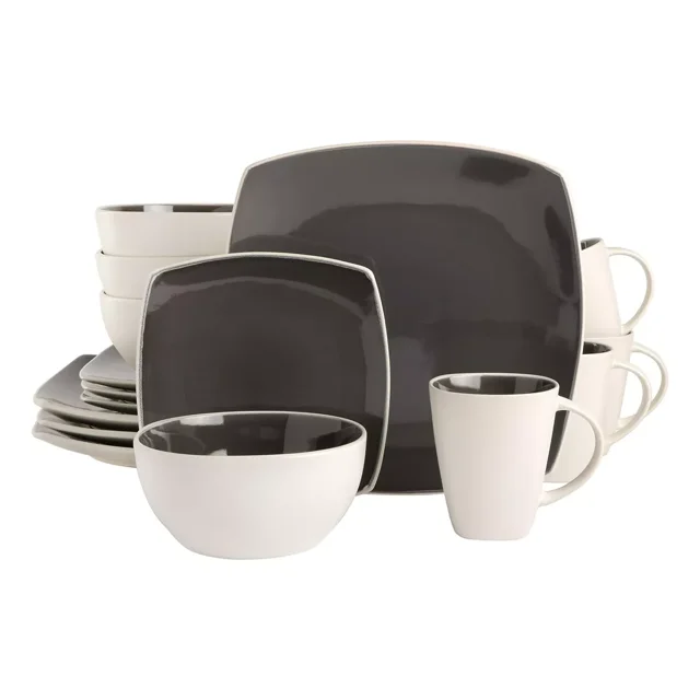 JGO DE VAJILLA 16 PZAS CERAMICA BCO/NGR MARCA SOHO LOUNGE
