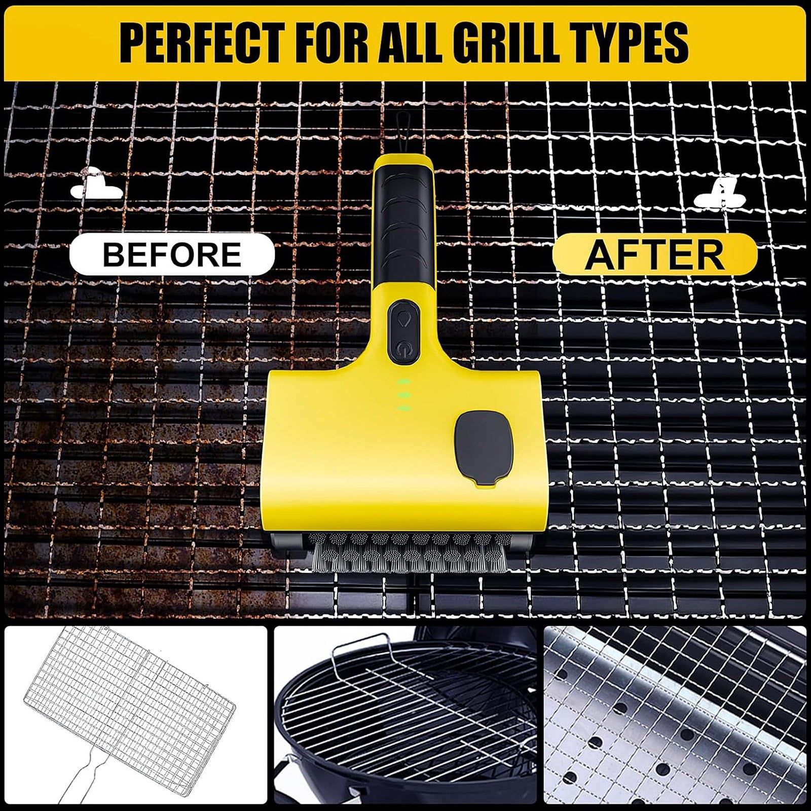 WEIWEIGG Cordless Grill Cleaning Robot Set, Smart BBQ Scrubber Tool with 2600mAh Battery, PP Brush for Griddles & Accessories, Cooktops, Floors​​