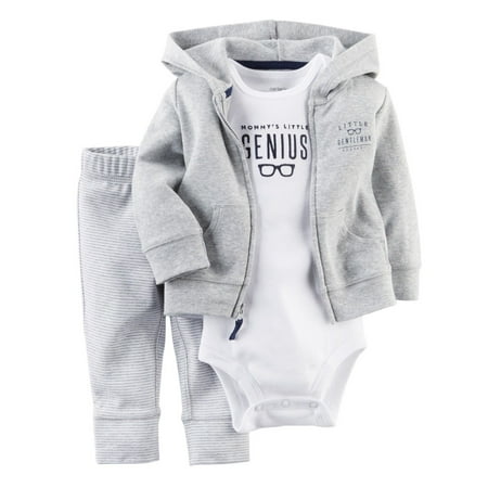 

Calsunbaby Newborn Baby Boys Outfits Set Romper Zipper Hooded Sweatshirt Coat Long Pants 3Pcs Sports Set Gray 9-12 Months