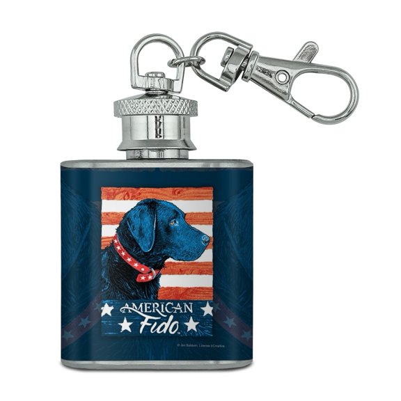 American Fido American USA Flag Lab Dog Stainless Steel 1oz Mini Flask Key Chain