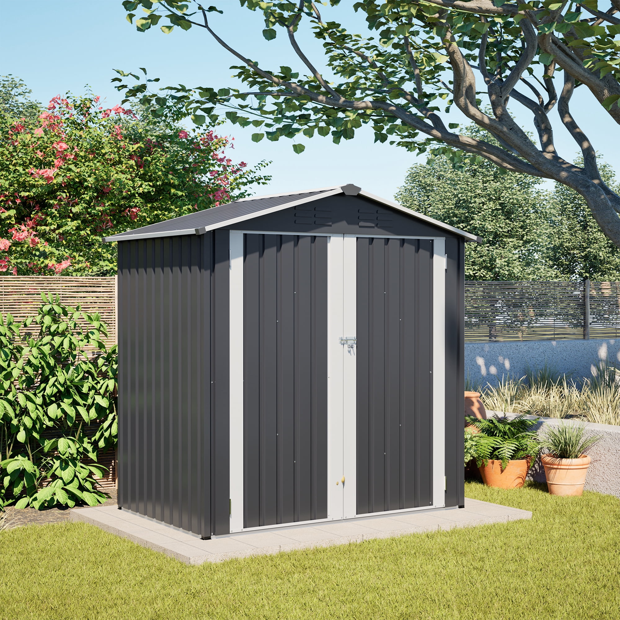 Leumius 6x4 FT Metal Outdoor Storage Shed, Metal Shed with Lockable Door, Waterproof Garden Tool Shed Storage House for Backyard Patio Lawn Gray