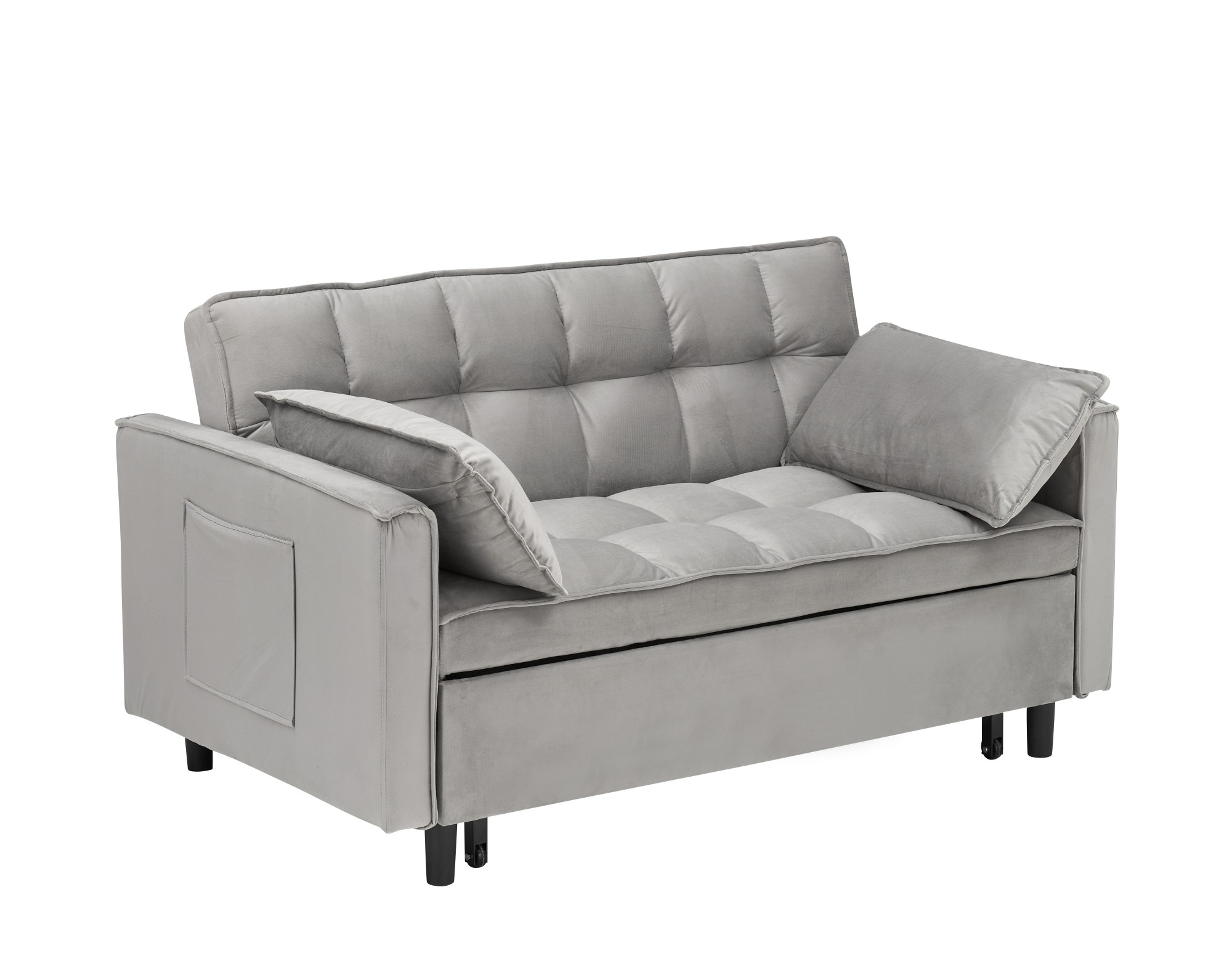 Gewnee 55''3 in 1 Convertible Modern Pull Out Couch Bed,Adjustable Backrest,Velvet Loveseat Futon Sofa with Pillows & Pockets for Living Room,Apartment.(Gray)