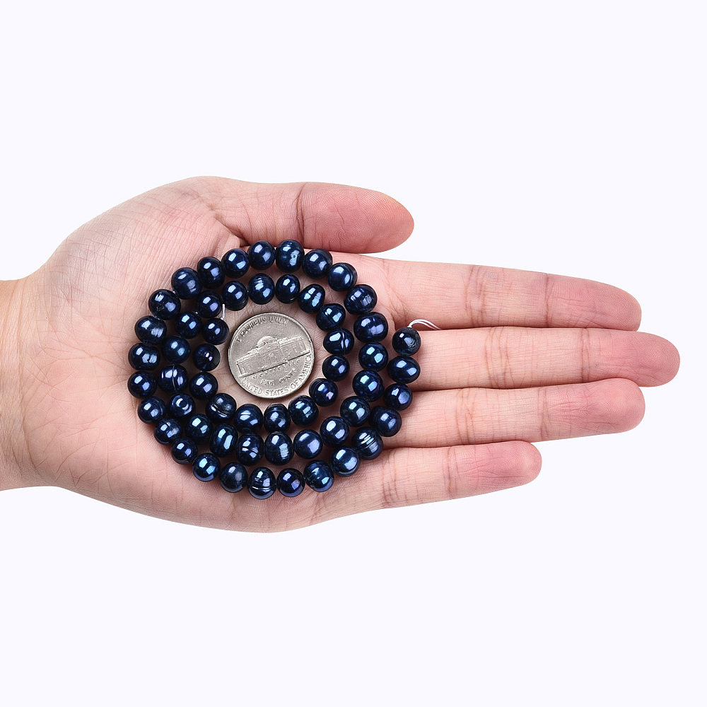 Cultured Freshwater Pearl Beads Strands Dyed Potato Prussian Blue 7~10x7~8mm Hole: 0.6~0.7mm 50pcs/strand 14.17 inch(36cm)