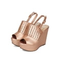 thumbnail image 5 of New Women Refresh Kama-02 PU Peep Toe Perforated Slingback Platform Wedge Sandal, 5 of 6
