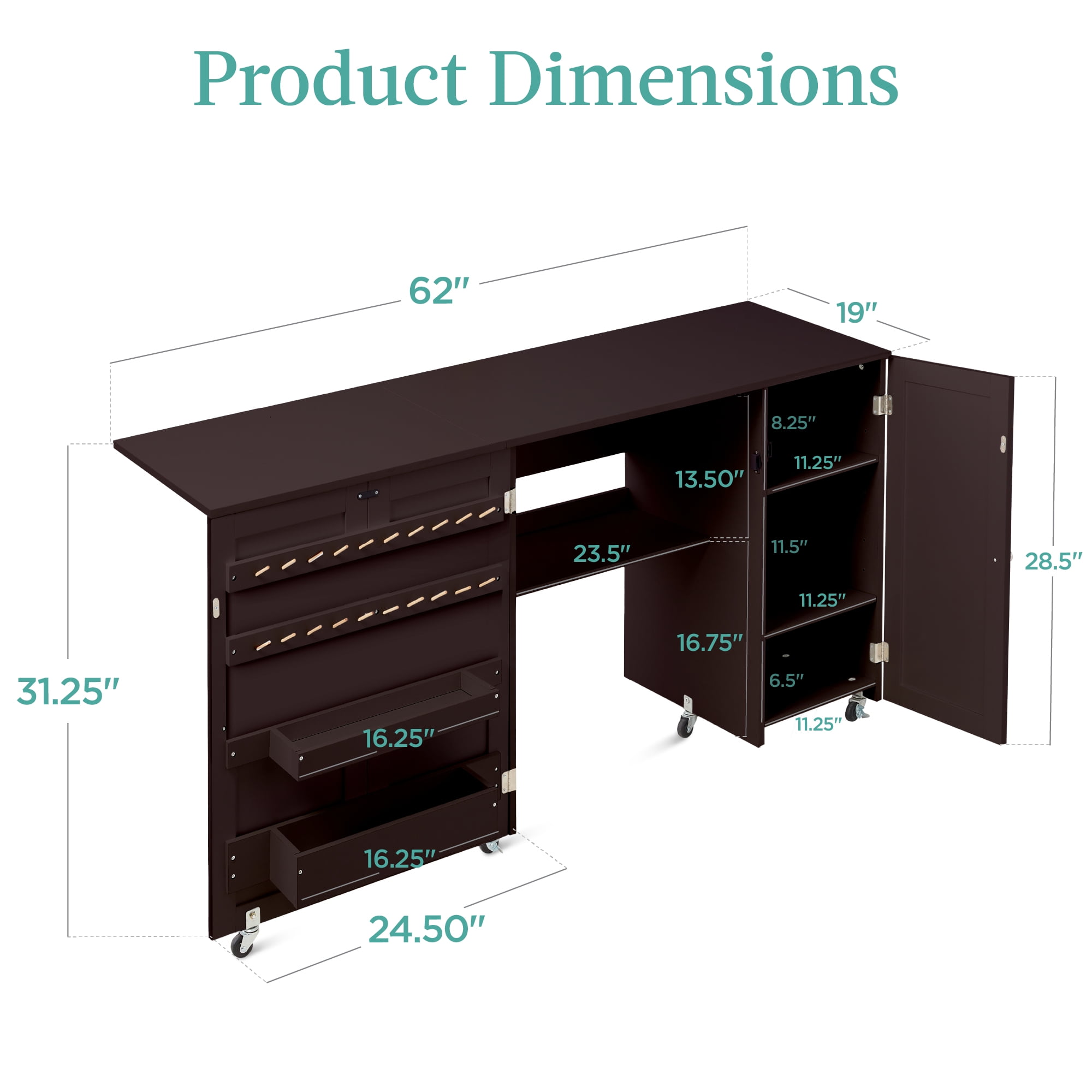 Best Choice Products Large Portable Multipurpose Folding Sewing Table w/ Magnetic Doors, Craft Storage - Brown