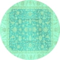 thumbnail image 1 of Ahgly Company Machine Washable Indoor Round Oriental Turquoise Blue Traditional Area Rugs, 4' Round, 1 of 4