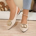 thumbnail image 6 of Gpaecead Women's Oversized Metal Buckle Slingback Flats Pointed Toe Faux Suede Cushioned Non Slip Shoes For Work And Parties, Beige, 6 of 8