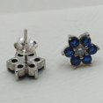 thumbnail image 3 of 14K White Gold Plated Silver 2.00Ct Round Cut Blue Sapphire & Diamond Flower Women's Stud , Push Back Earrings, 3 of 4