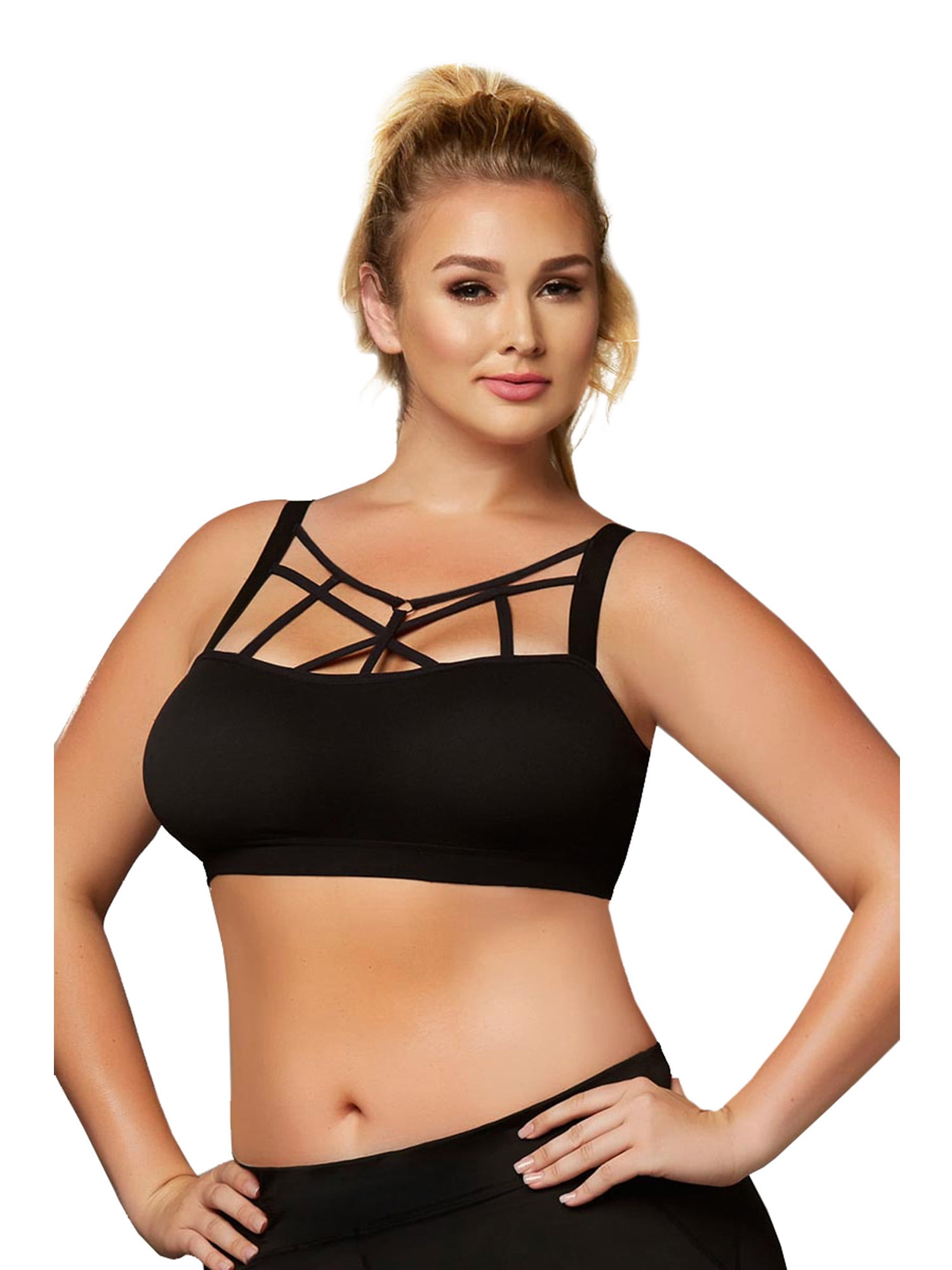 plus size athletic seamless strappy detail sports bra top walmart com best plus size sports bra
