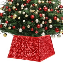 KOOVON Christmas Tree Collar 22 Inch Sequin Christmas Tree Skirt Red Quads for Party Holiday Home Decoration
