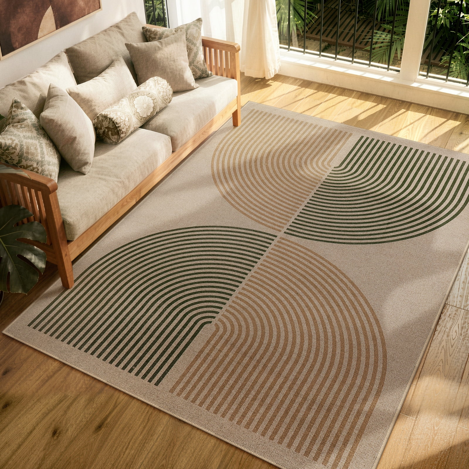 RUG ROBOT 8'x10' Easy Jute Rug, Large Area Rugs for Living Room, Modern Rainbow Washable Indoor Outdoor Rugs for Bedroom, Non Slip Farmhouse Accent Carpet for Backyard Dining Room