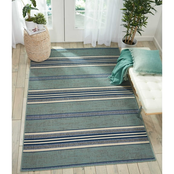 Barclay Butera Lido Indoor/Outdoor Contemporary Striped Aqua/Blue 3'11" x 5'11" Area Rug, (4' x 6')